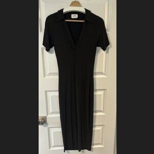 LNA Black Knit Dress with Johnny Collar